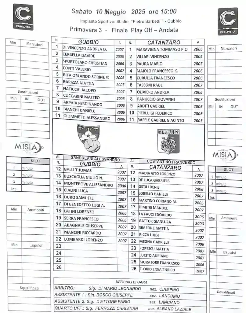 distinta gubbio catanzaro primavera